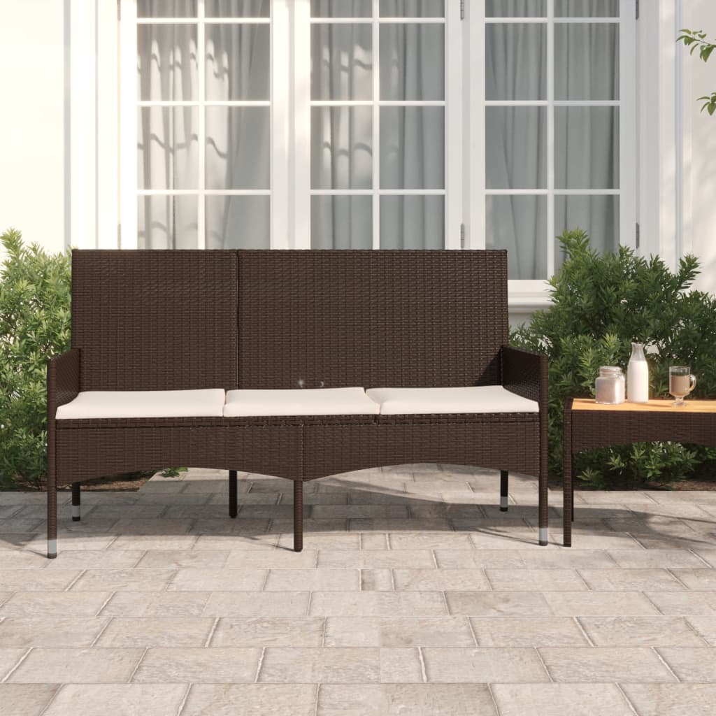 Tuinbank 3-zits met kussens poly rattan