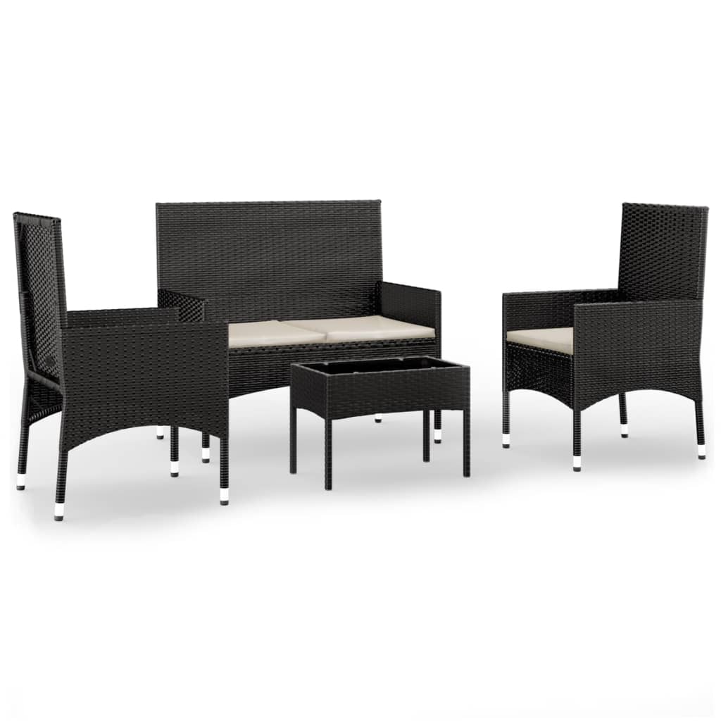 4-delige Loungeset met kussens poly rattan