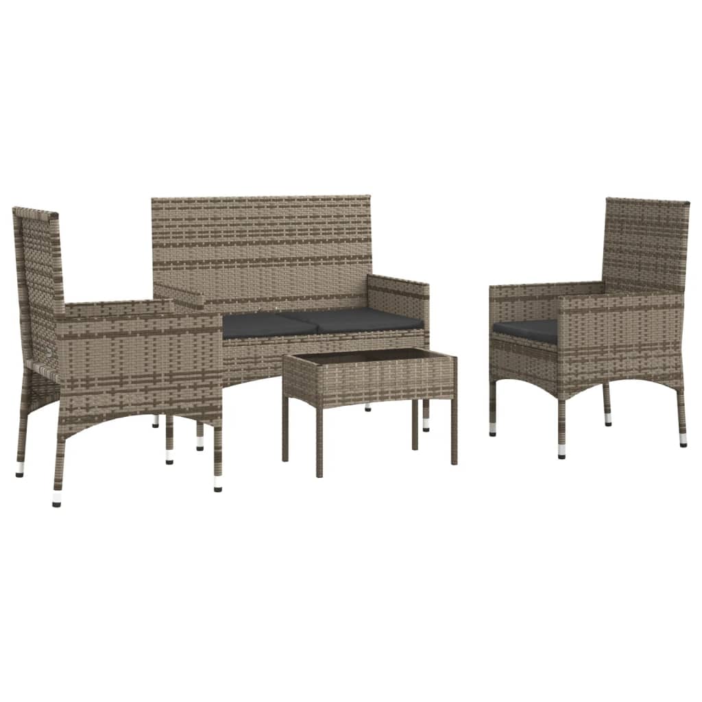 4-delige Loungeset met kussens poly rattan