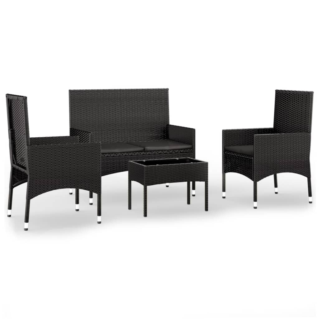 4-delige Loungeset met kussens poly rattan