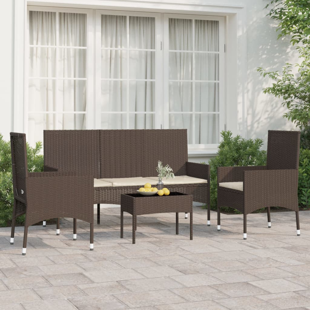 4-delige Loungeset met kussens poly rattan