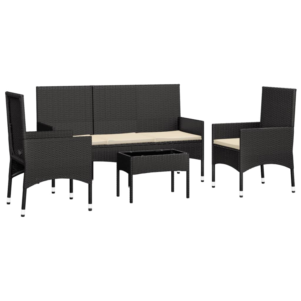 4-delige Loungeset met kussens poly rattan