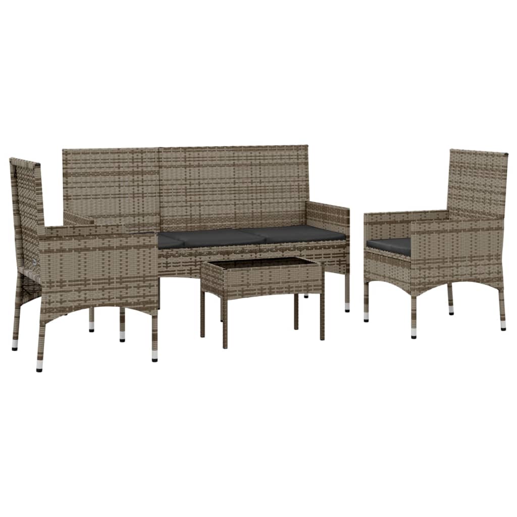 4-delige Loungeset met kussens poly rattan