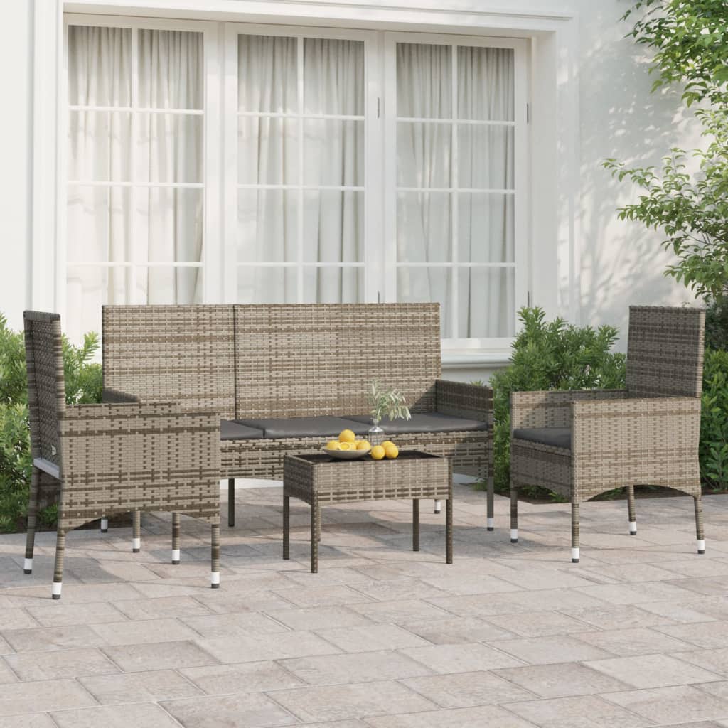 4-delige Loungeset met kussens poly rattan