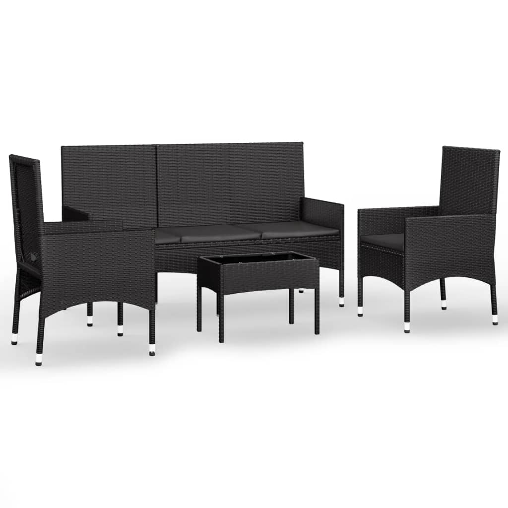 4-delige Loungeset met kussens poly rattan