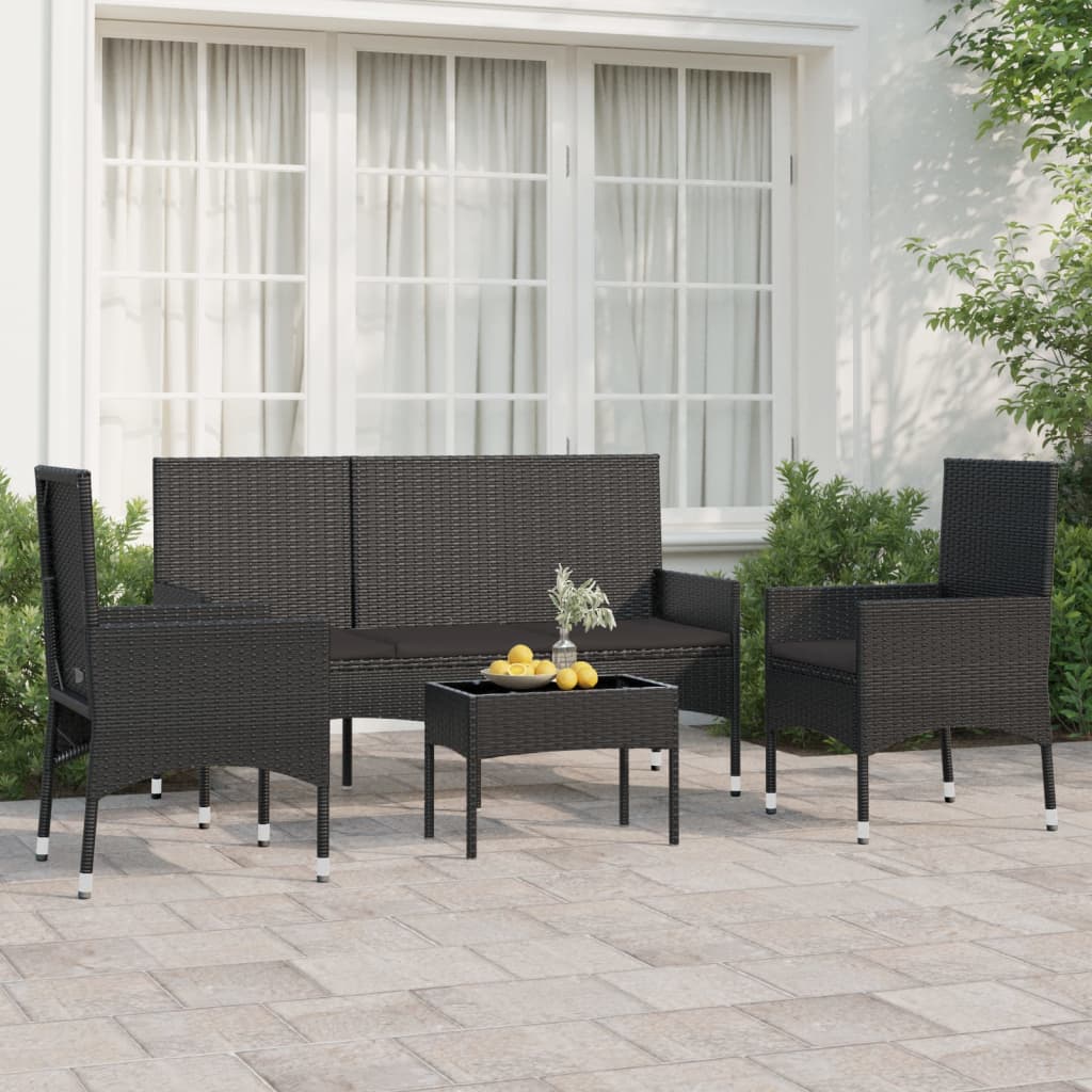 4-delige Loungeset met kussens poly rattan