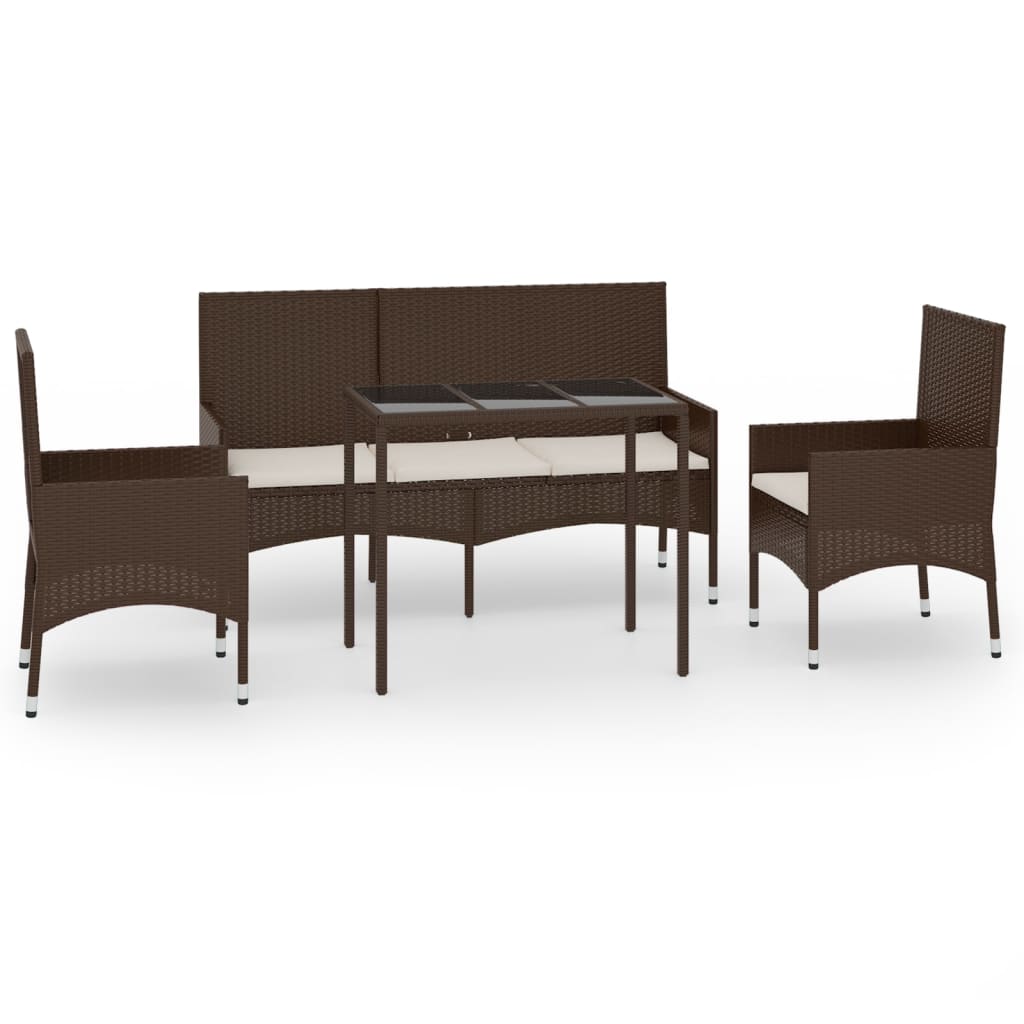 4-delige Loungeset met kussens poly rattan