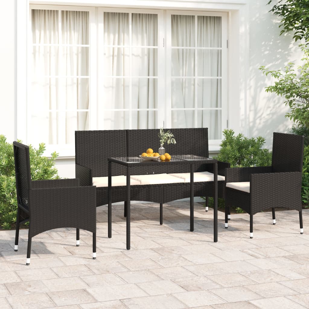 4-delige Loungeset met kussens poly rattan