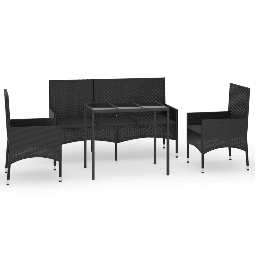 4-delige Loungeset met kussens poly rattan