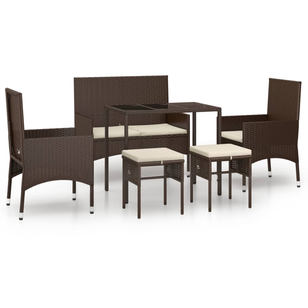 6-delige Loungeset met kussens poly rattan