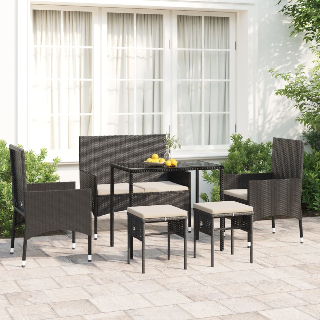 6-delige Loungeset met kussens poly rattan