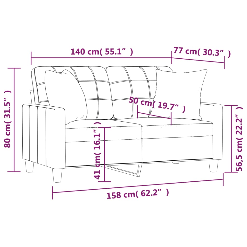 Canapé deux places avec coussins 140 cm en cuir artificiel