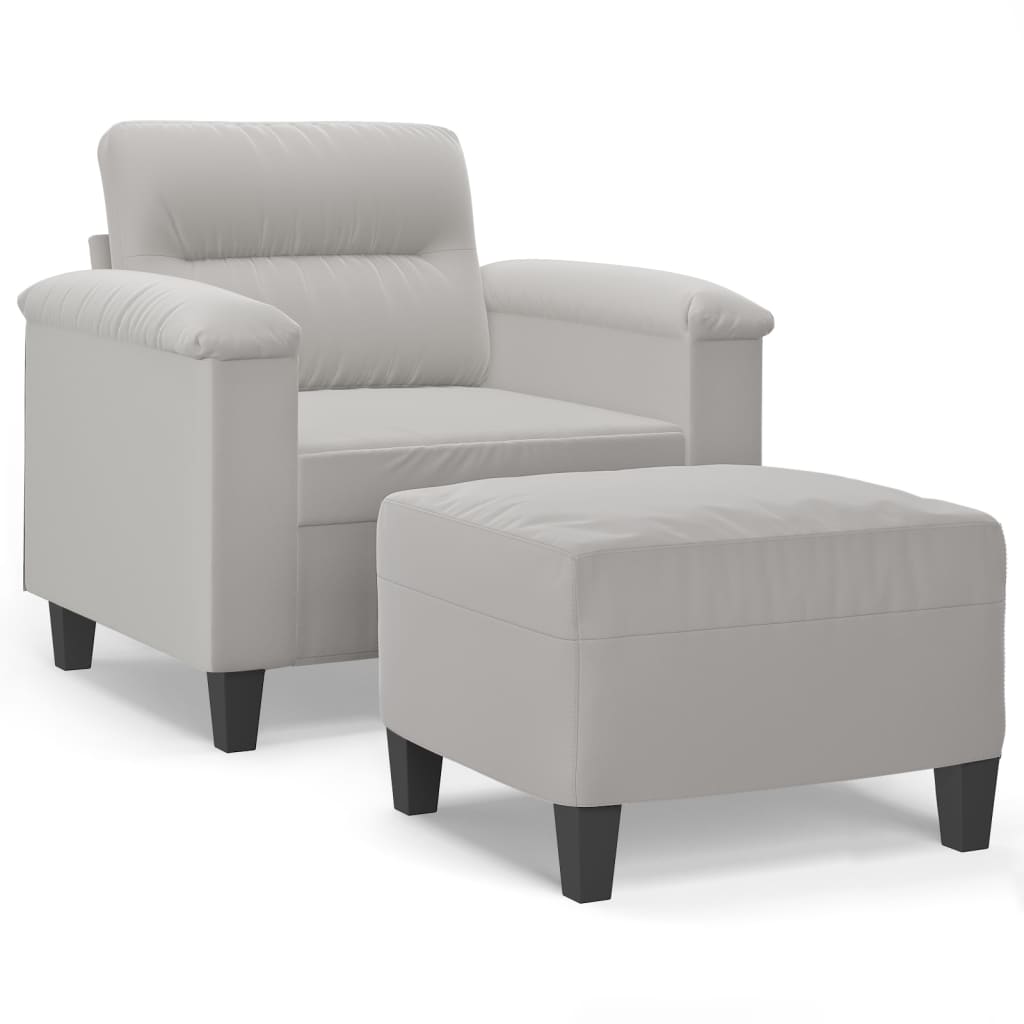 Fauteuil avec repose-pieds 60 cm tissu microfibre gris clair