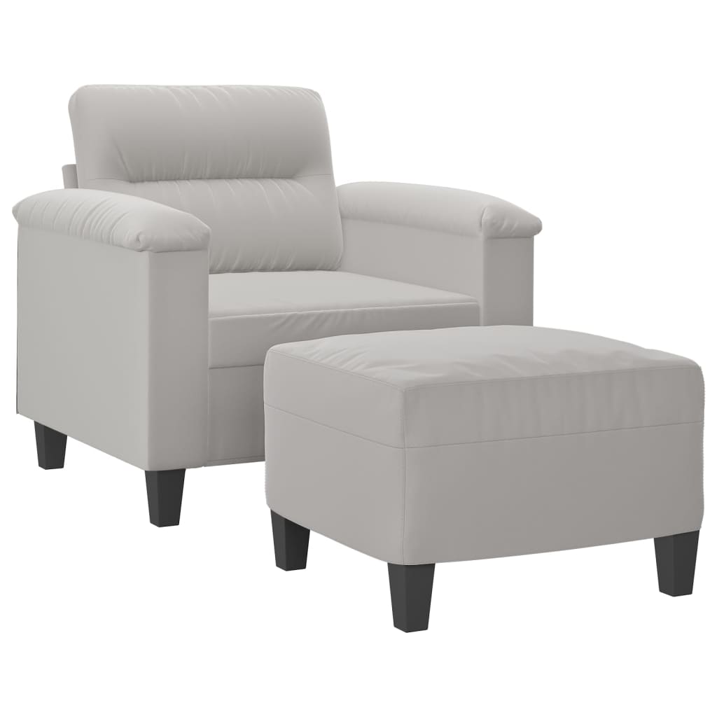 Fauteuil avec repose-pieds 60 cm tissu microfibre gris clair