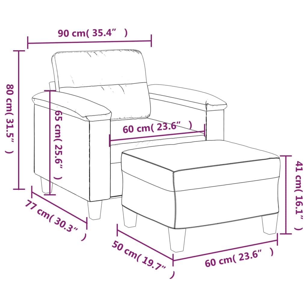 Fauteuil avec repose-pieds 60 cm tissu microfibre gris clair