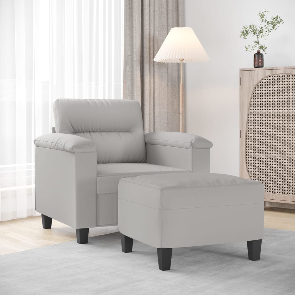 Fauteuil avec repose-pieds 60 cm tissu microfibre gris clair