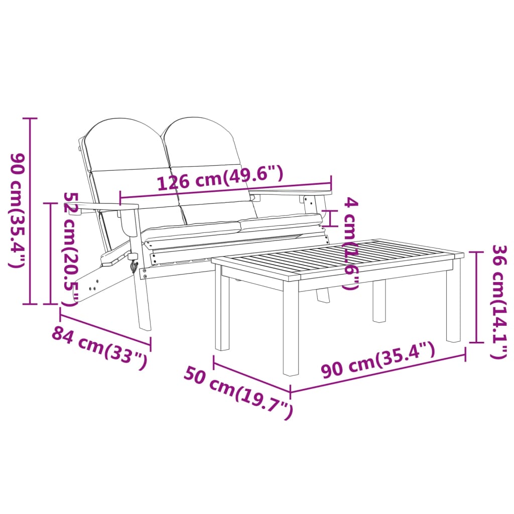 4-delige Loungeset Adirondack massief acaciahout