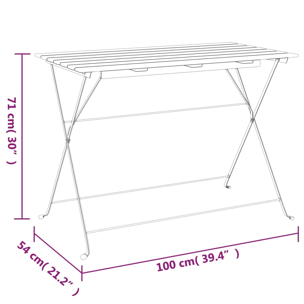 Ensemble bistro pliant 5 pièces en bois d'acacia massif et acier