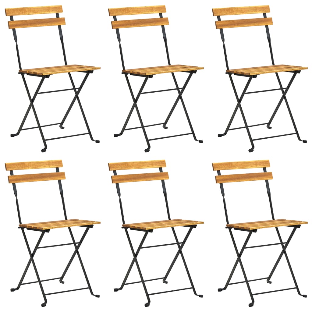 Chaises bistro 6 pcs pliables en bois d'acacia massif et acier