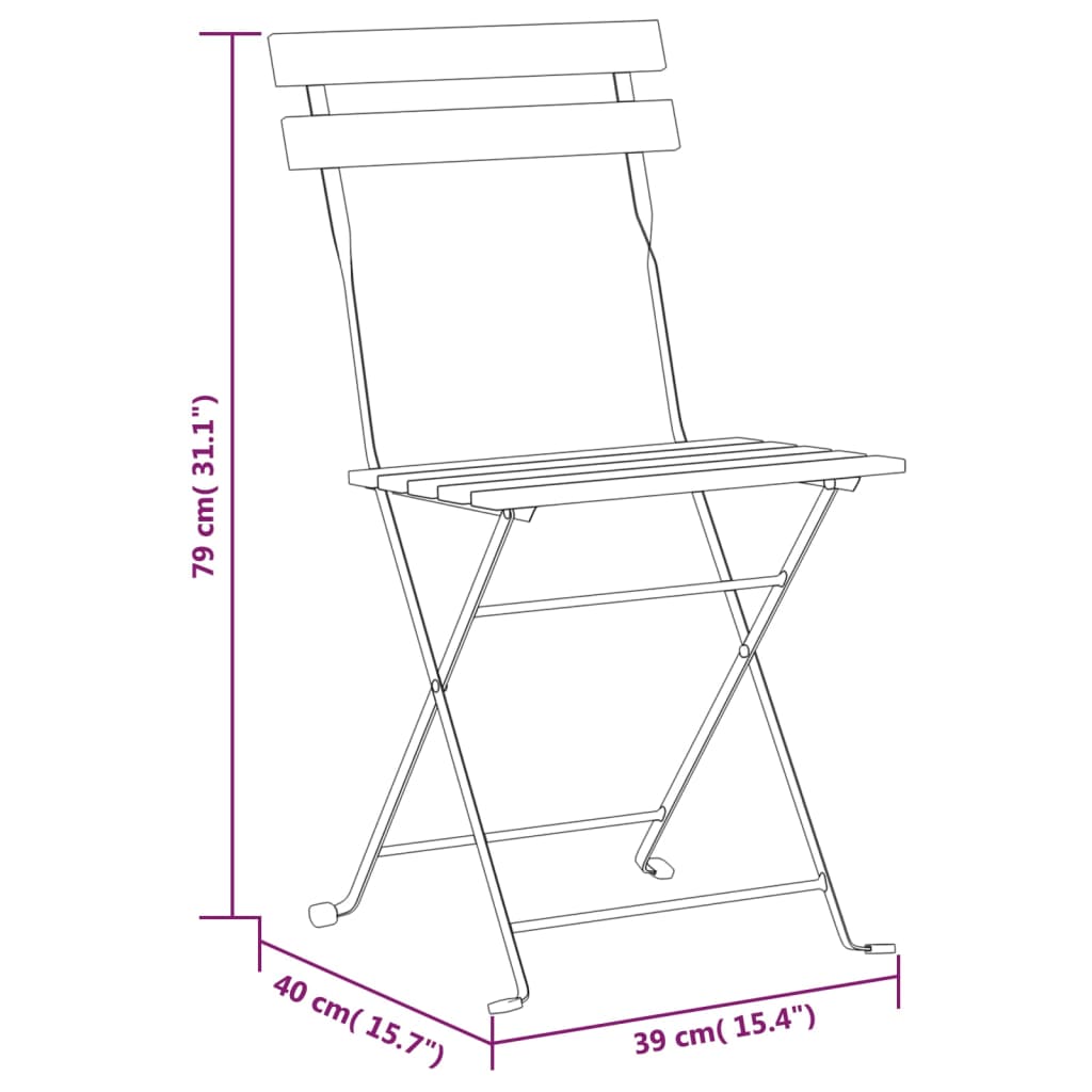 Chaises bistro 6 pcs pliables en bois d'acacia massif et acier