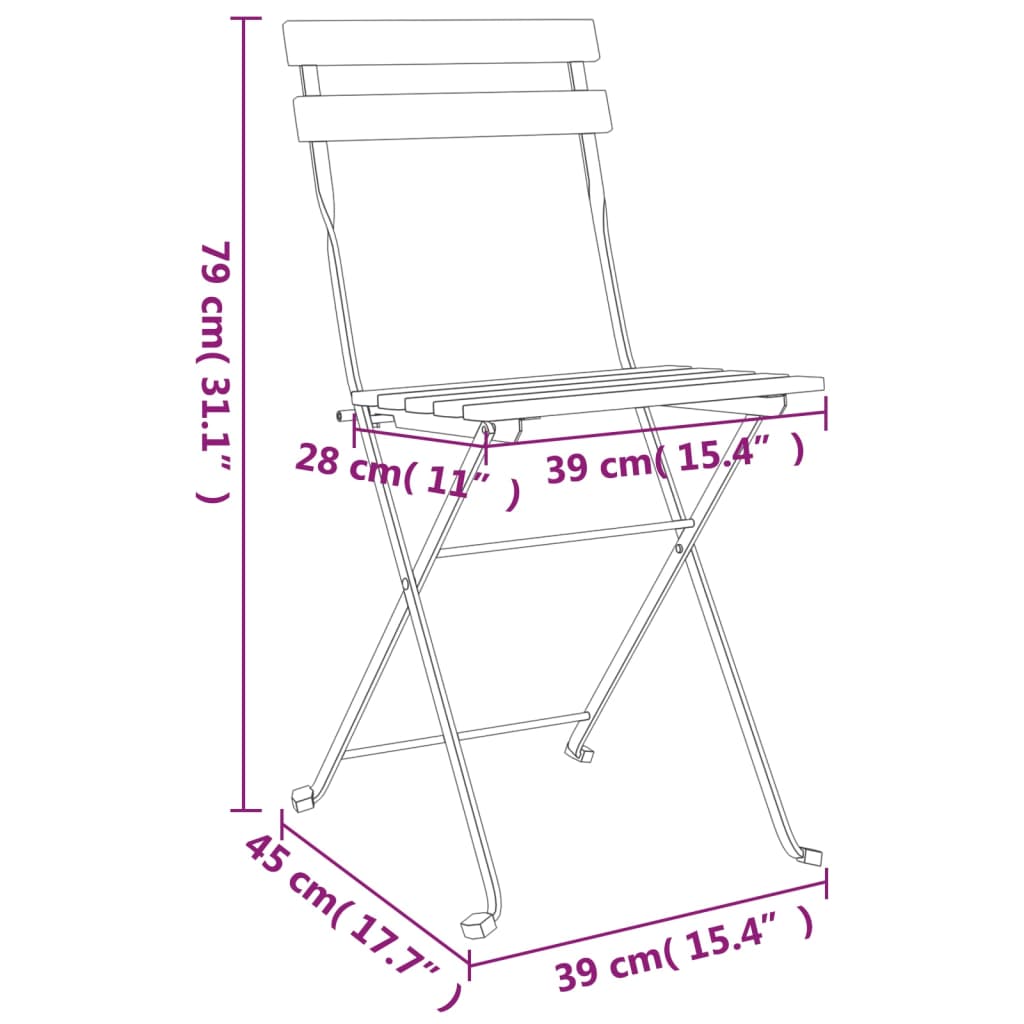 Chaises bistro 6 pcs pliables en bois d'acacia massif et acier