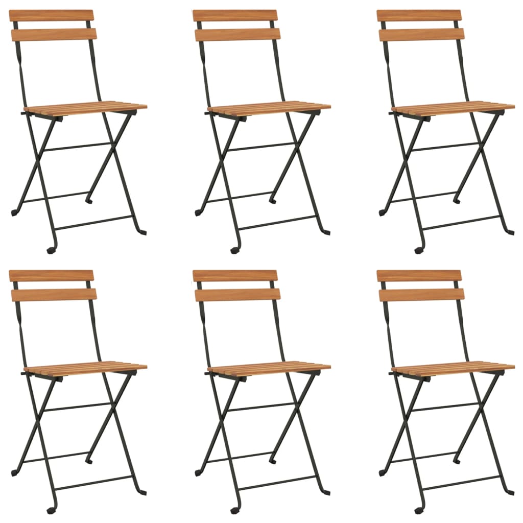 Chaises bistro 8 pcs pliables en bois de teck massif et acier