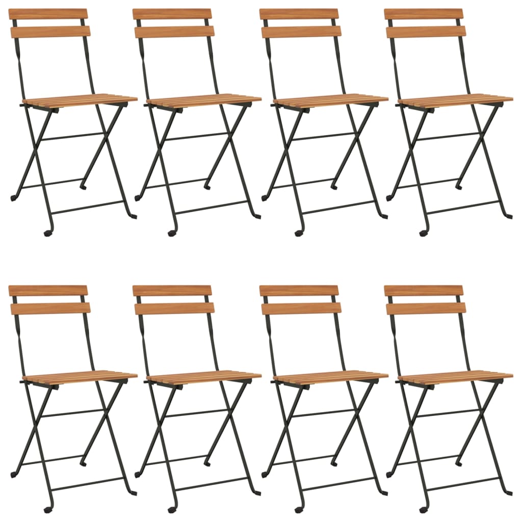 Chaises bistro 8 pcs pliables en bois de teck massif et acier