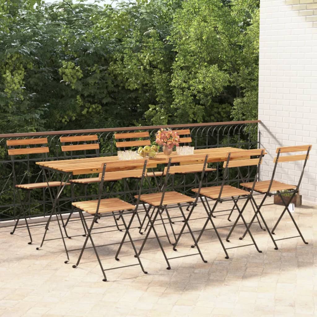 Chaises bistro 8 pcs pliables en bois de teck massif et acier