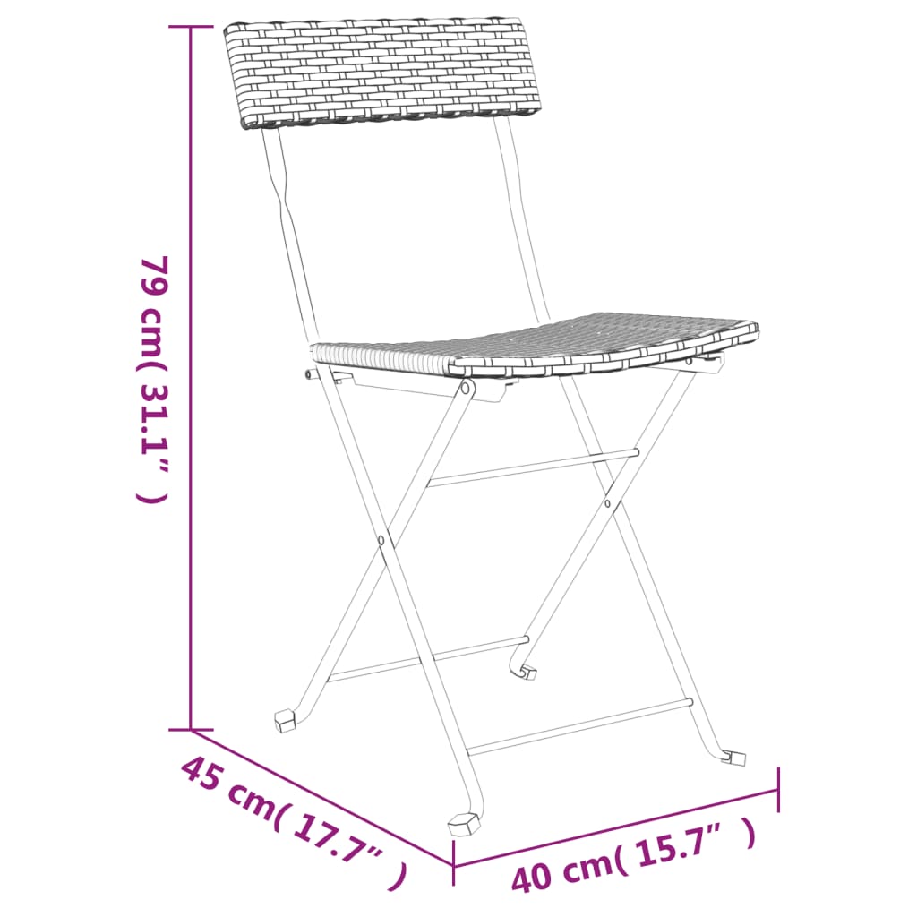 Chaises bistro 8 pcs pliables poly rotin et acier