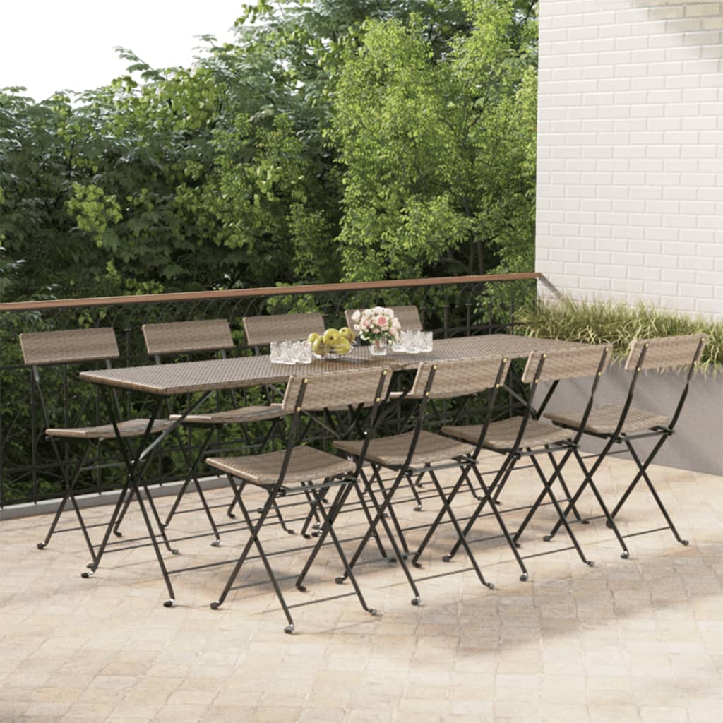 Chaises bistro 8 pcs pliables poly rotin et acier