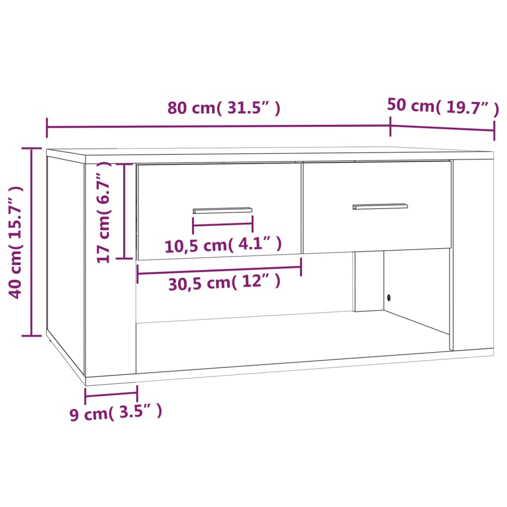 Salontafel 80x50x40 cm bewerkt hout eikenkleurig