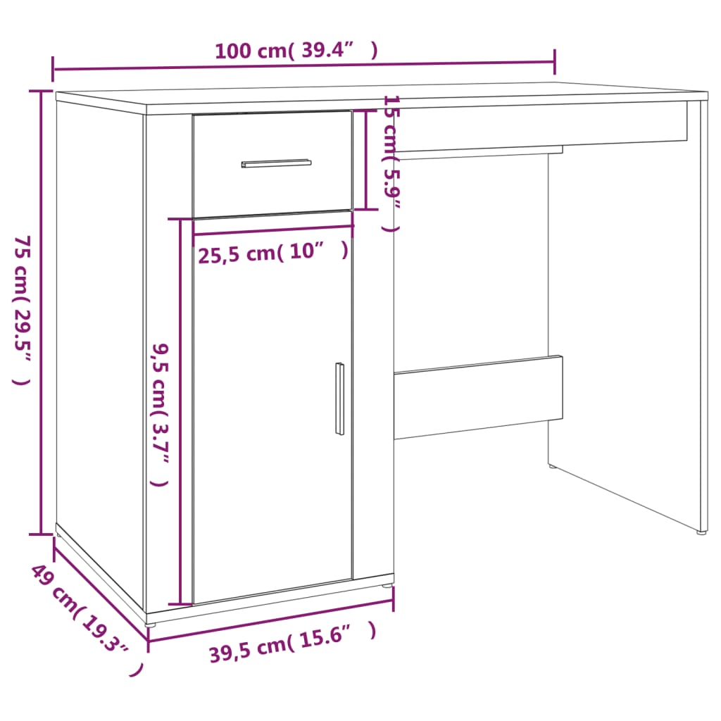 Bureau 100x49x75 cm bewerkt hout eikenkleurig