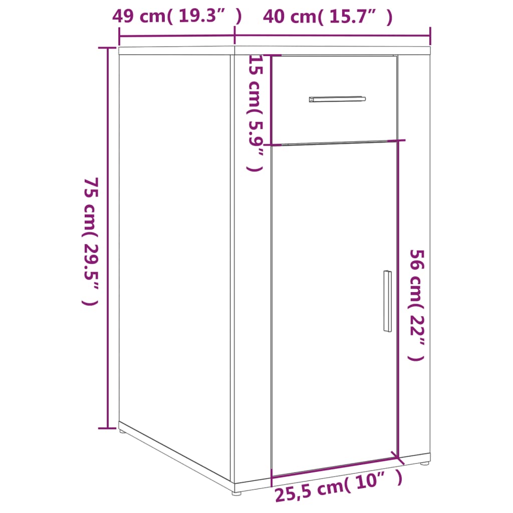 Bureaukastje 40x49x75 cm bewerkt hout