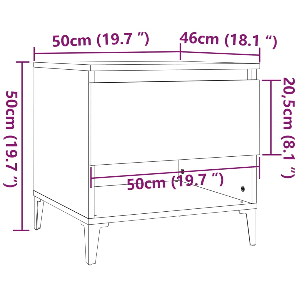 Bijzettafel 50x46x50 cm bewerkt hout eikenkleur