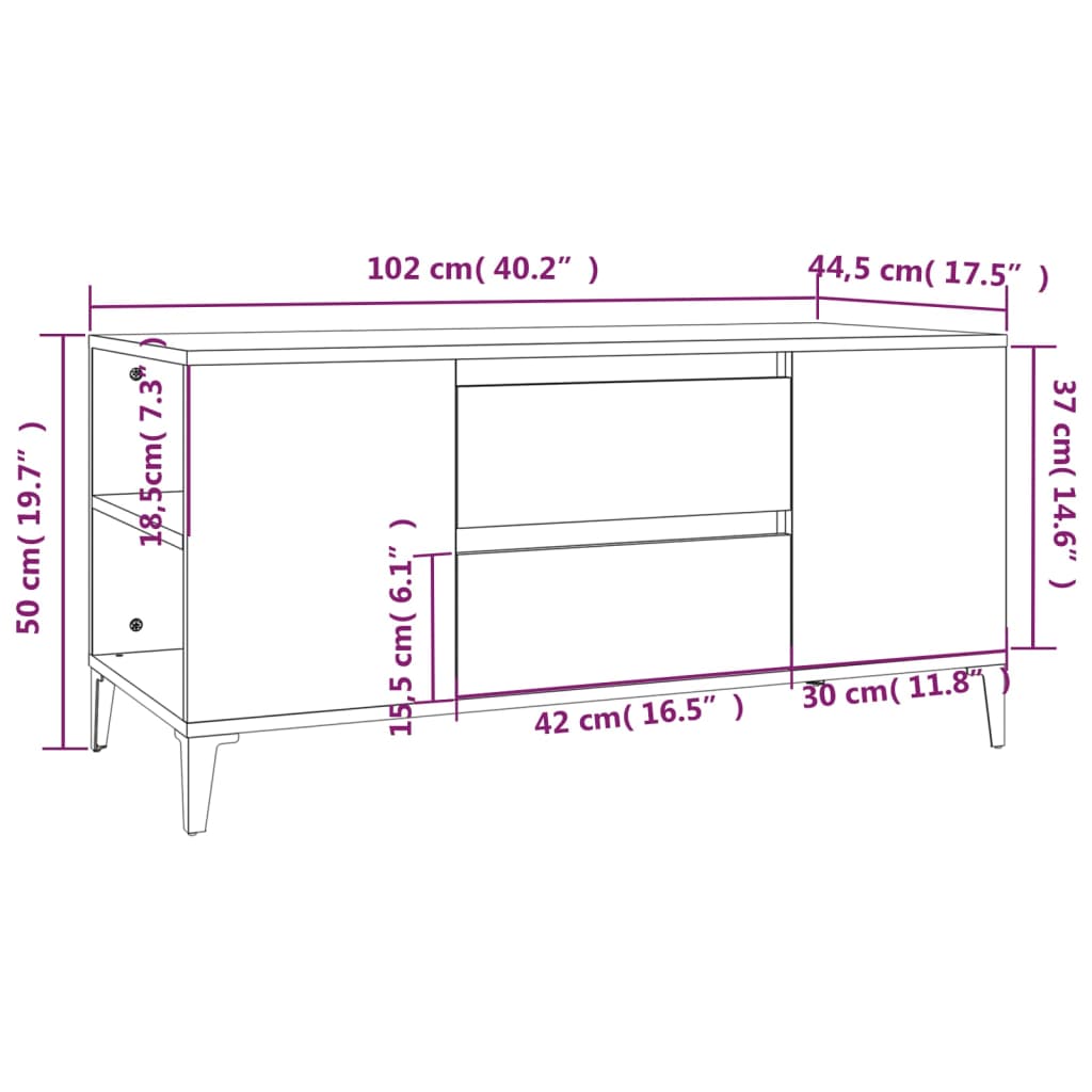 Tv-meubel 102x44,5x50 cm bewerkt hout