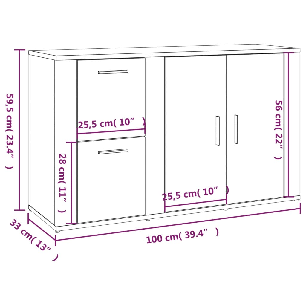 Dressoir 100x33x59,5 cm bewerkt hout