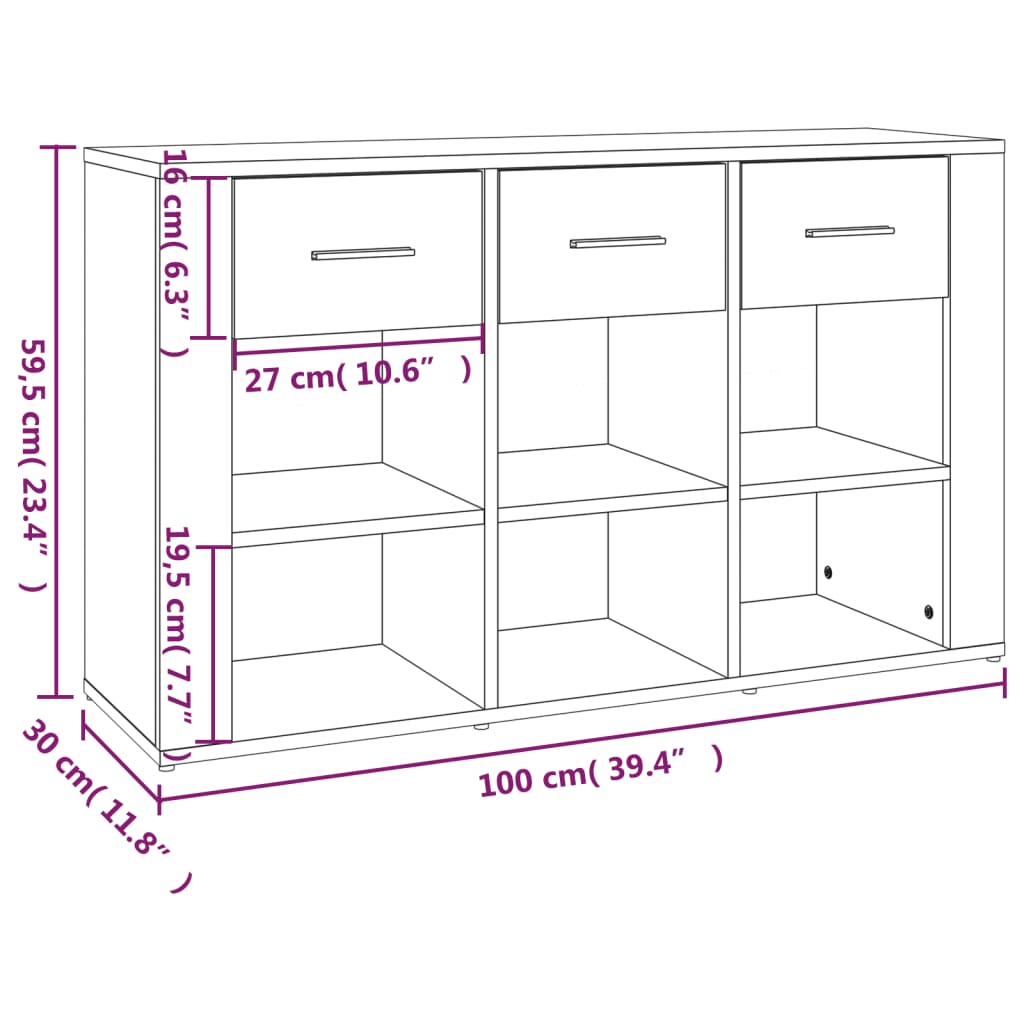 Dressoir 100x30x59,5 cm bewerkt hout