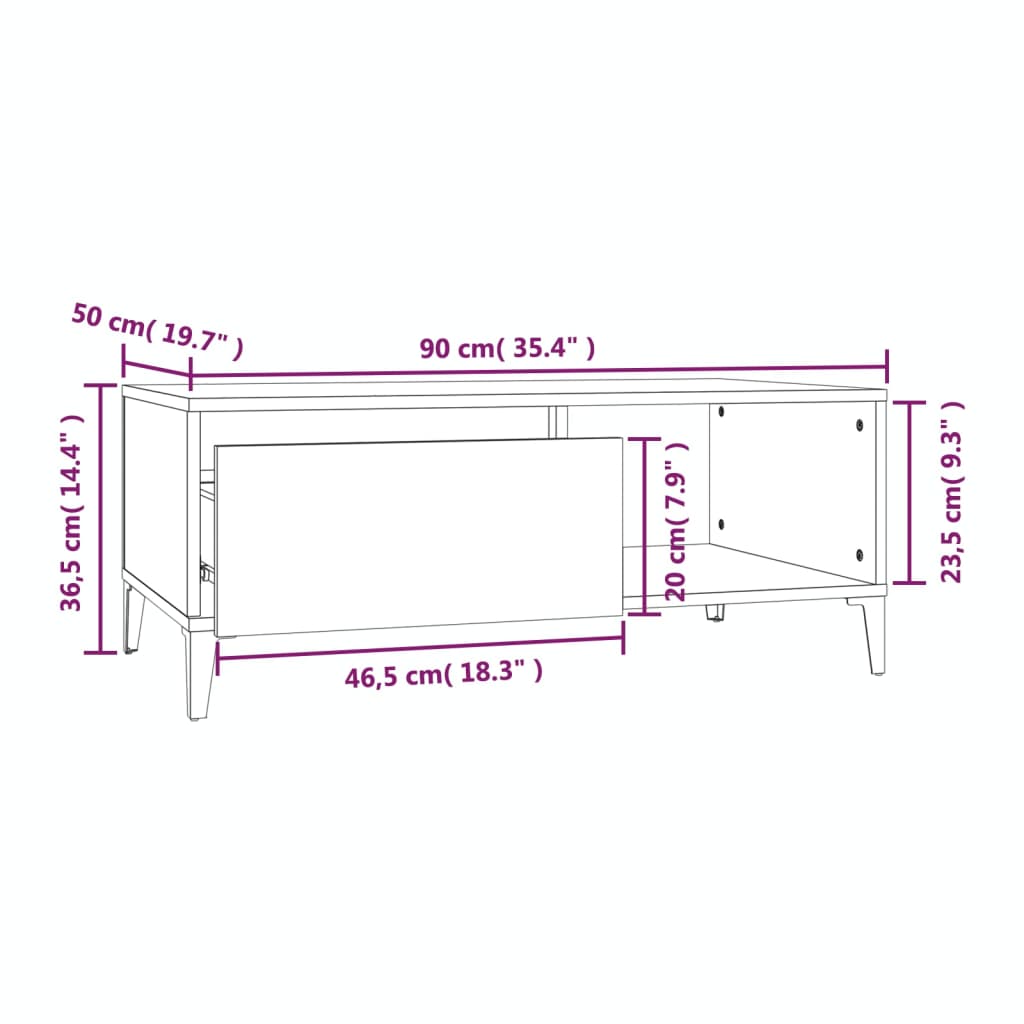 Salontafel 90x50x36,5 cm bewerkt hout