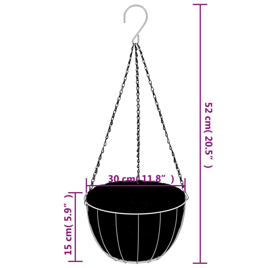 Plantenbakken hangend 4 st met kokosbak staal Ø 40x63 cm zwart