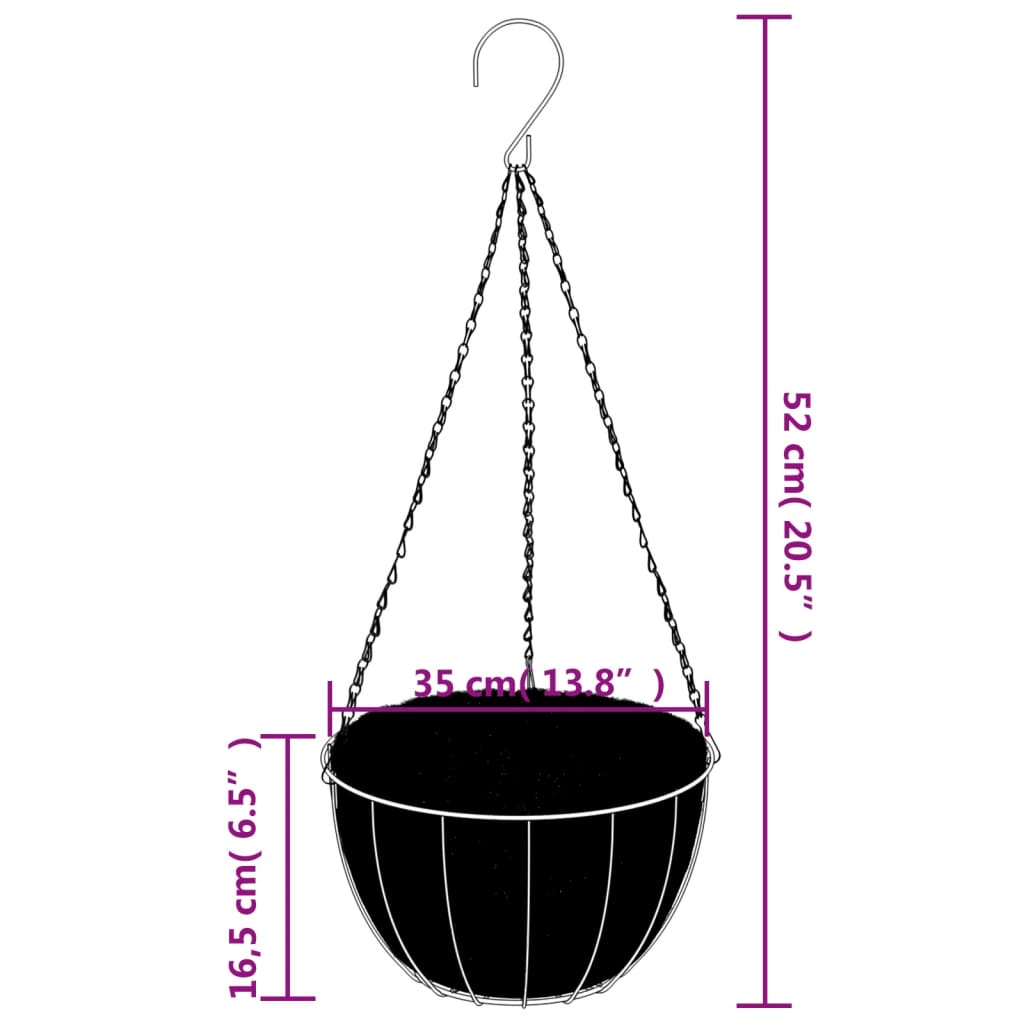 Plantenbakken hangend 4 st met kokosbak staal Ø 40x63 cm zwart