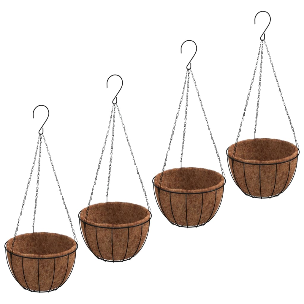 Plantenbakken hangend 4 st met kokosbak staal Ø 40x63 cm zwart