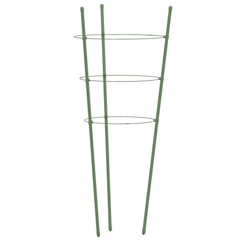 Supports pour plantes 5 pcs avec 4 anneaux 90 cm acier vert