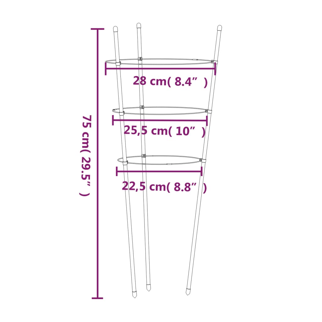 Supports pour plantes 5 pcs avec 4 anneaux 90 cm acier vert