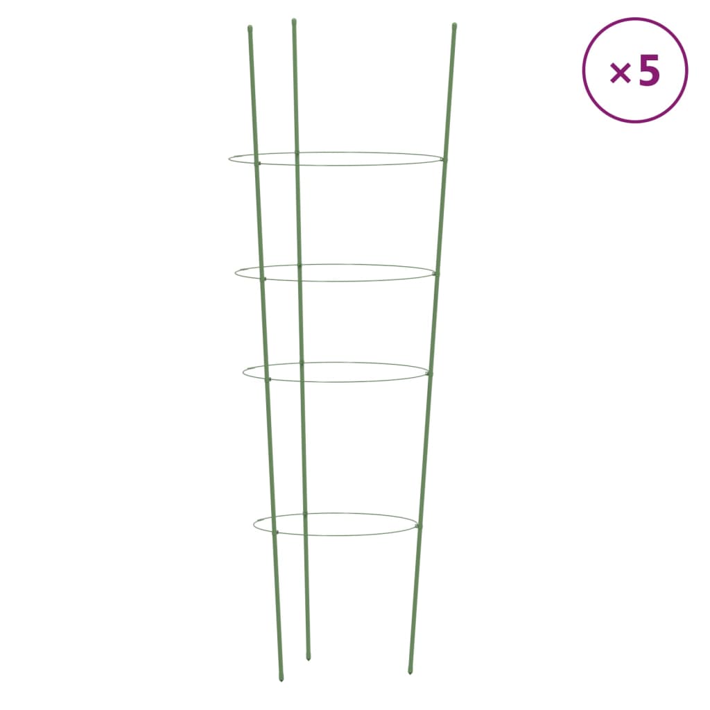 Supports pour plantes 5 pcs avec 4 anneaux 90 cm acier vert