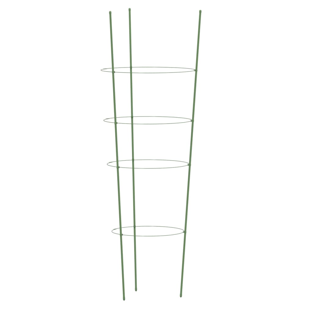 Supports pour plantes 5 pcs avec 4 anneaux 90 cm acier vert