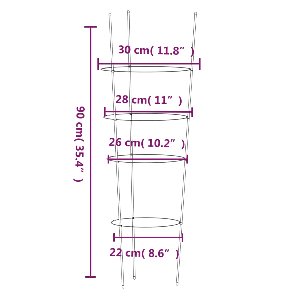 Supports pour plantes 5 pcs avec 4 anneaux 90 cm acier vert