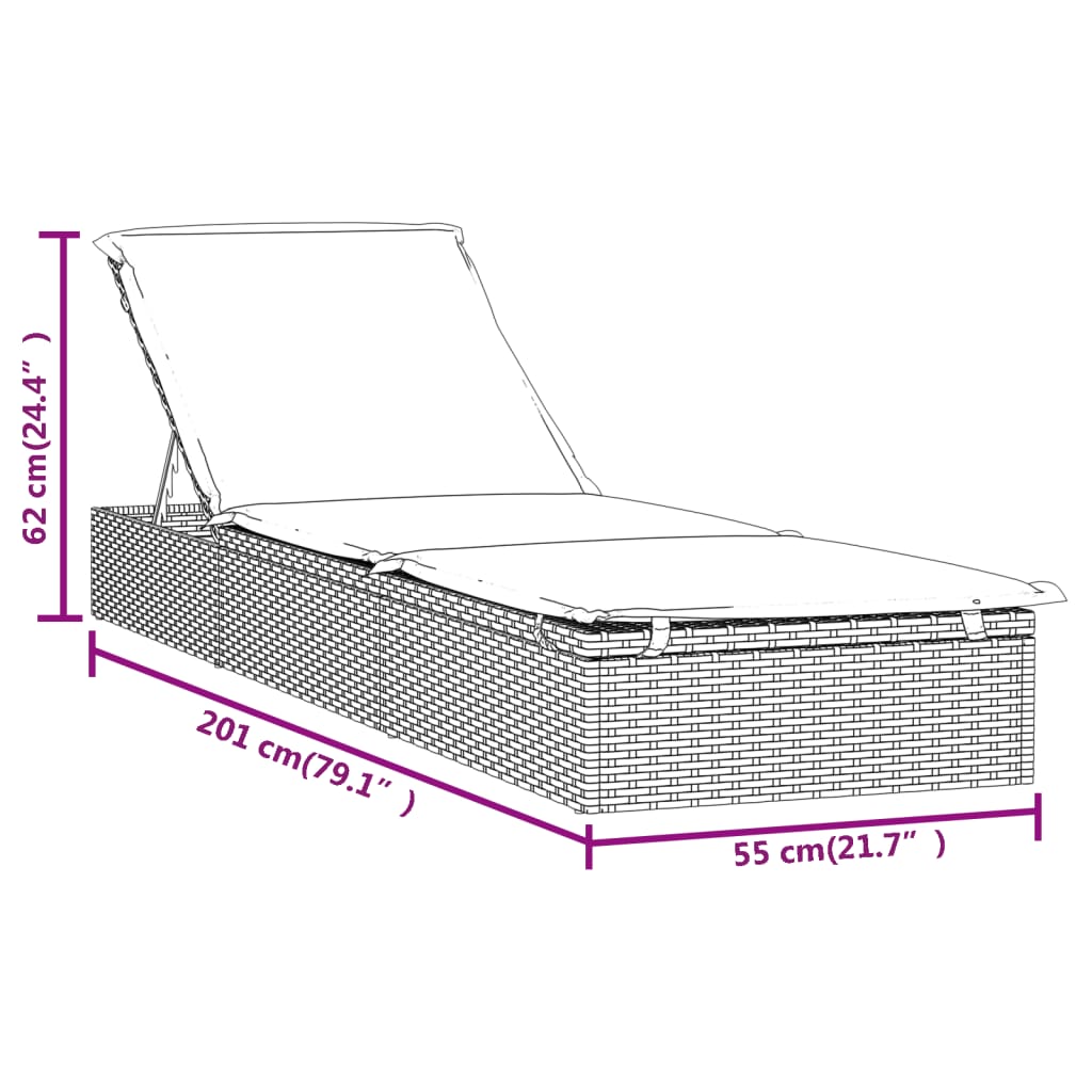 Chaise longue avec coussin 1 pièce 201x55x62 cm poly rotin