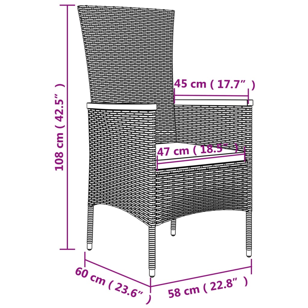 Tuinstoelen 4 st met kussens poly rattan