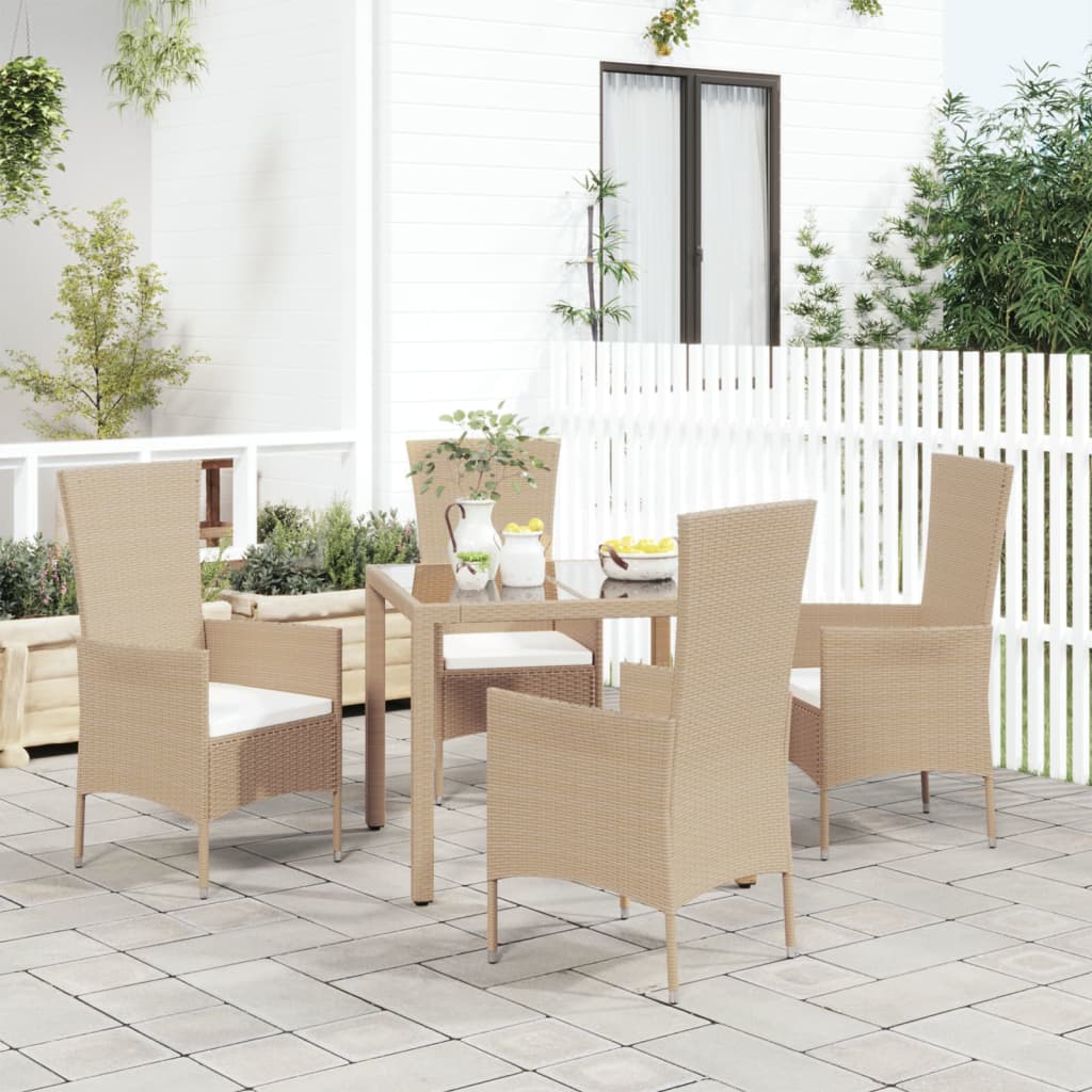 Tuinstoelen 2 st met kussens poly rattan beige