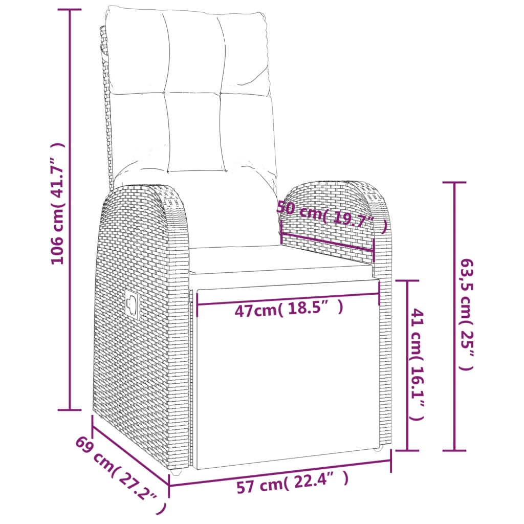 Chaises de jardin 2 réglables avec coussins en polyrotin